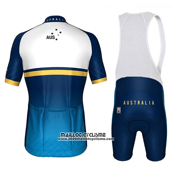 2018 Maillot Ciclismo Australie Blanc et Bleu Manches Courtes et Cuissard